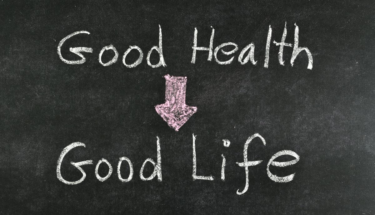 Health challenge: Good Health and Good Life is written on a black board.