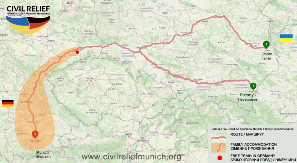 A route of 1,000 km: It takes 12 to 15 hours to drive from Munich to the Polish-Ukrainian boarder. You can see the landscape with the route to pick up the refugees at the border.