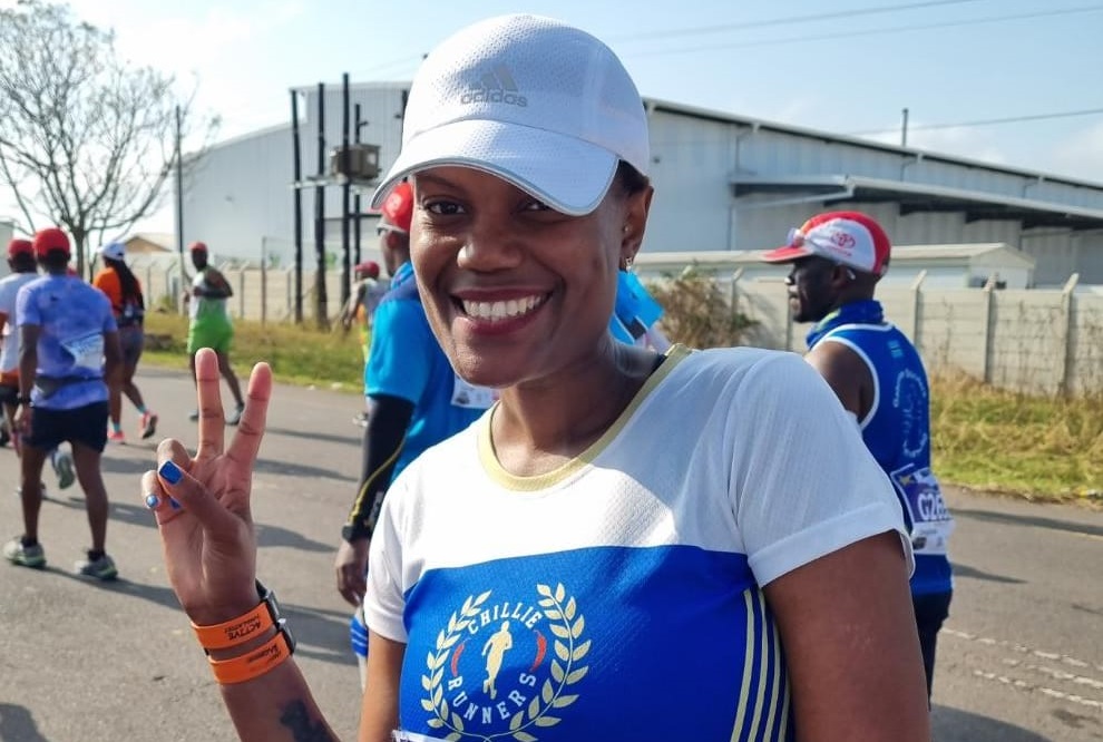 The Comrades Marathon was an emotional up-and-down experience for Katlego Setwaba. Here she beams into the camera.
