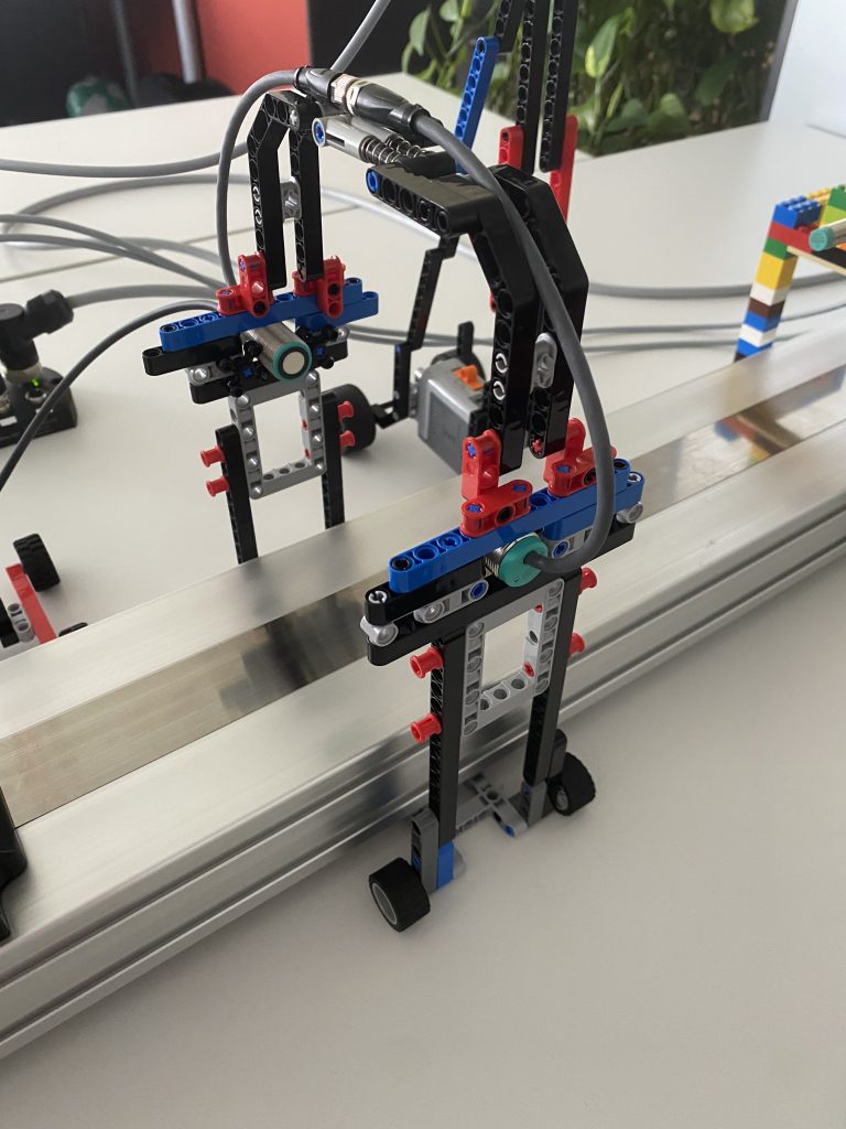 Detailed shot of a holder made of Lego blocks. The sensors are installed in it.