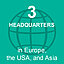 3 Headquarters in Europe, the USA, ans Asia